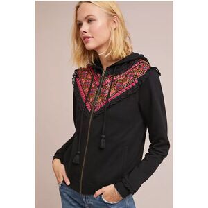 Anthropologie Akemi+Kin Women's full zip hoodie black beaded sweatshirt, Small